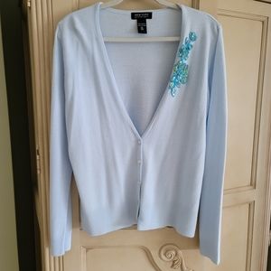 Sweater New York and Company Blue button down low V with beading